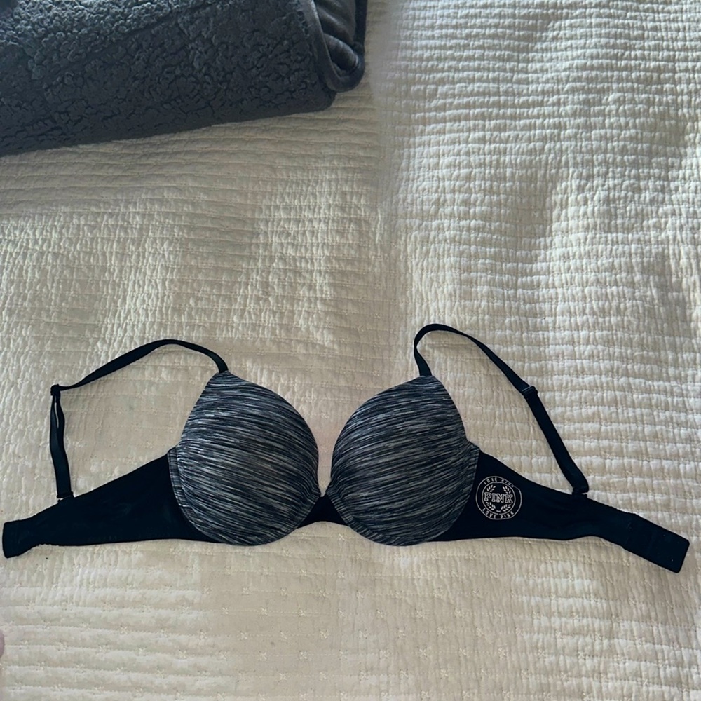 Victoria Secret Pink Bra, size 34D, black and white stripped